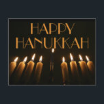 Custom Happy Hanukkah Menorah Candle Uitnodiging Briefkaart<br><div class="desc">Aangepast Happy Hanukkah Typografie Menorah Lamp Burning Candles Candlelight Night Photography Background,  u kunt de tekst,  het Briefkaart,  wijzigen of verwijderen</div>