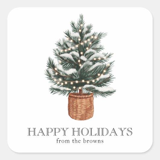 Custom Happy Holidays Cute Boho Christmas Tree Vierkante Sticker (Voorkant)