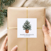 Custom Happy Holidays Cute Boho Christmas Tree Vierkante Sticker