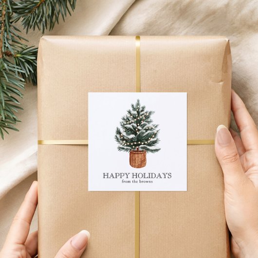 Custom Happy Holidays Cute Boho Christmas Tree Vierkante Sticker