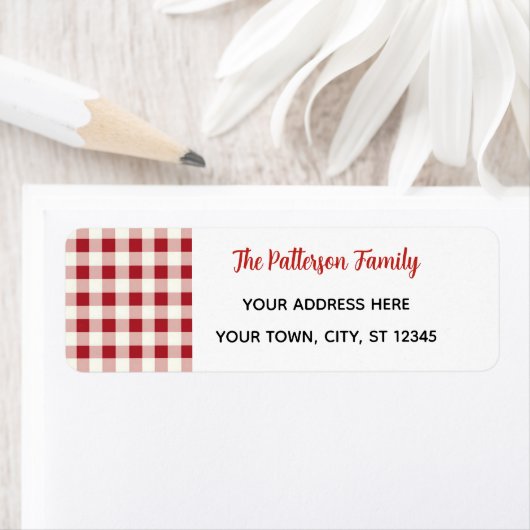 Custom Happy Holidays Fun Classic Plaid Red  Etiket (Insitu)