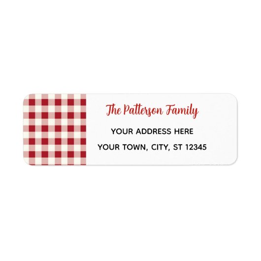 Custom Happy Holidays Fun Classic Plaid Red  Etiket (Voorkant)