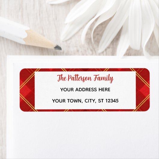 Custom Happy Holidays Fun Classic Plaid Red  Etiket (Insitu)