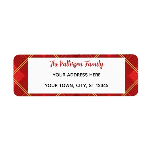 Custom Happy Holidays Fun Classic Plaid Red  Etiket (Voorkant)