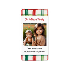 Custom Happy Holidays Fun Plaid Red Green Photo Etiket