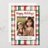 Custom Happy Holidays Fun Plaid Red Green Photo Feestdagenkaart (Voorkant / Achterkant)