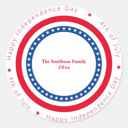 Custom Happy Independence Day Rood Wit Blauw Ronde Sticker (Voorkant)