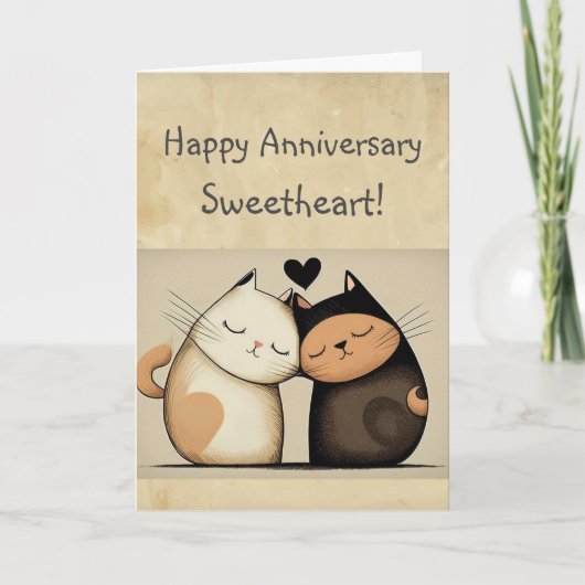 Custom Happy Jubileum Sweetheart Schattige Cats Kaart (Voorkant)