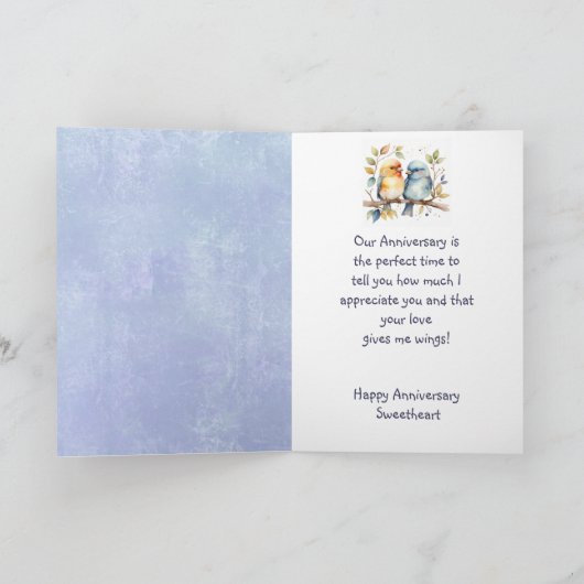 Custom Happy Jubileum Sweetheart Schattige Lovebir Kaart (Binnen)