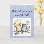 Custom Happy Jubileum Sweetheart Schattige Lovebir Kaart (Gele Bloem)