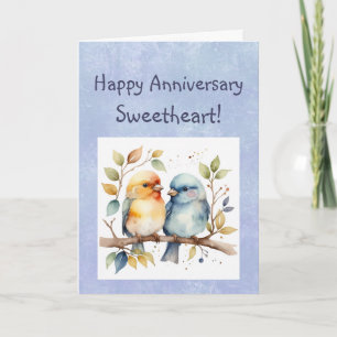 Custom Happy Jubileum Sweetheart Schattige Lovebir Kaart