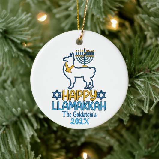 Custom Happy Llamakkah Happy Chanoeka Keramisch Ornament (Boom)