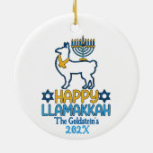 Custom Happy Llamakkah Happy Chanoeka Keramisch Ornament (Achterkant)
