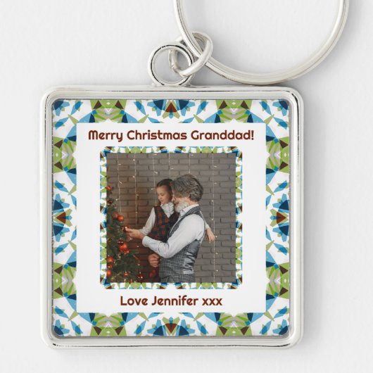 Custom Happy Merry Christmas Granddad Green Foto Sleutelhanger (Voorkant)