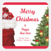 Custom Happy New Year Merry Christmas Red Vierkante Sticker (Voorkant)