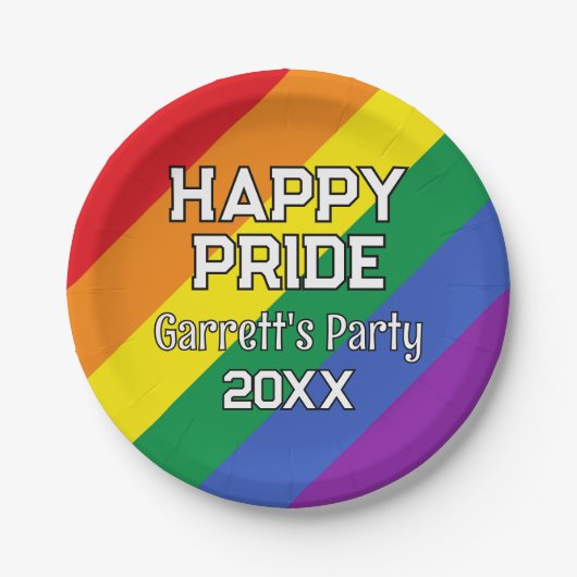 Custom Happy Pride LGBT Gay Pride Party Rainbow Papieren Bordje (Voorkant)
