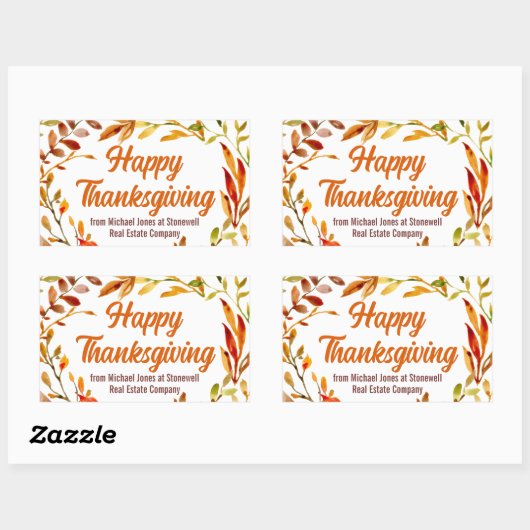 Custom Happy Thanksgiving Autumn Leaves Business Rechthoekige Sticker (Vel)