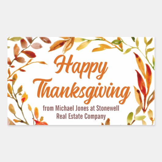 Custom Happy Thanksgiving Autumn Leaves Business Rechthoekige Sticker (Voorkant)