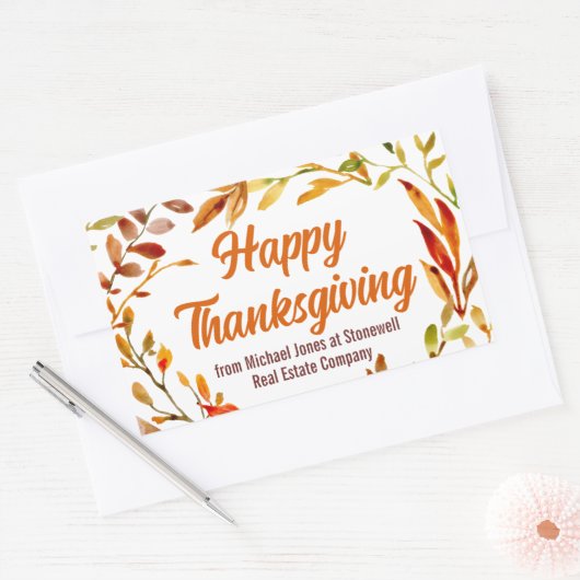 Custom Happy Thanksgiving Autumn Leaves Business Rechthoekige Sticker (Envelop)