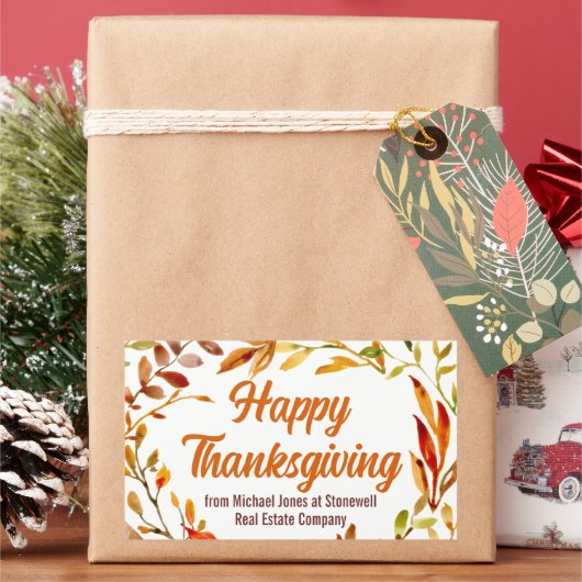 Custom Happy Thanksgiving Autumn Leaves Business Rechthoekige Sticker (Feestdagen)