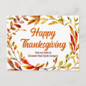 Custom Happy Thanksgiving Autumn Leaves Company Briefkaart (Voorkant)