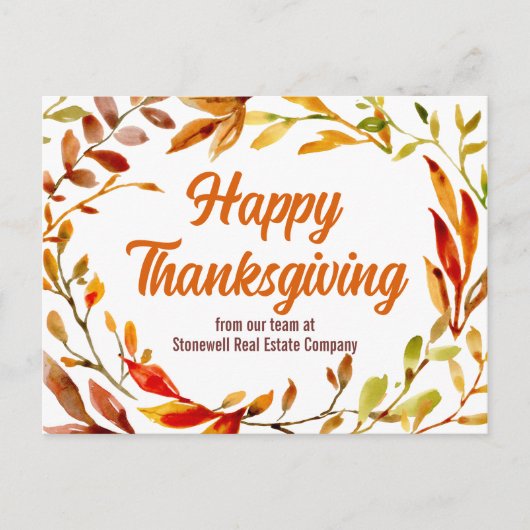 Custom Happy Thanksgiving Autumn Leaves Company Briefkaart (Voorkant)
