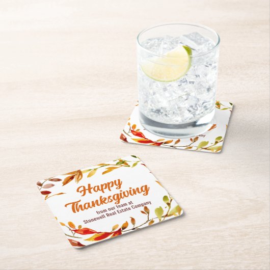 Custom Happy Thanksgiving Autumn Leaves Company Kartonnen Onderzetters (Insitu)