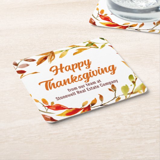 Custom Happy Thanksgiving Autumn Leaves Company Kartonnen Onderzetters (Schuin)