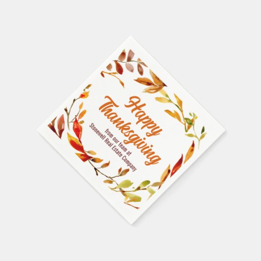 Custom Happy Thanksgiving Autumn Leaves Company Servet (Hoek)
