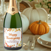 Custom Happy Thanksgiving Autumn Leaves Company Sparkling Wijnetiket