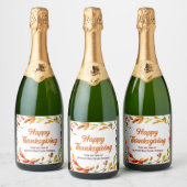 Custom Happy Thanksgiving Autumn Leaves Company Sparkling Wijnetiket (Flessen)