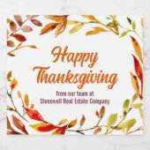 Custom Happy Thanksgiving Autumn Leaves Company Sparkling Wijnetiket (Enkel label)