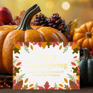 Custom Happy Thanksgiving Business Marketing Gold Folie Feestdagenkaart