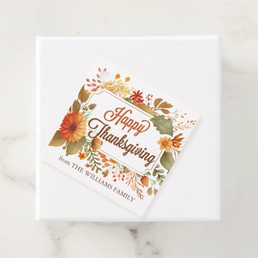 Custom Happy Thanksgiving Fall Flowers Party Bedankjes Labels (In situ)