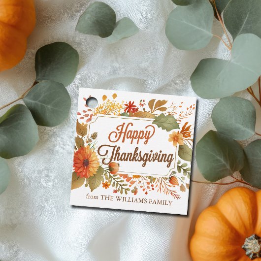 Custom Happy Thanksgiving Fall Flowers Party Bedankjes Labels