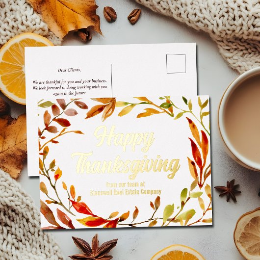 Custom Happy Thanksgiving Fall verlaat bedrijf Gol Folie Feestdagen Briefkaart