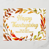 Custom Happy Thanksgiving Fall verlaat bedrijf Gol Folie Feestdagen Briefkaart (Voorkant)