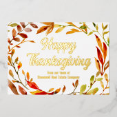 Custom Happy Thanksgiving Fall verlaat bedrijf Gol Folie Feestdagenkaart (Voorkant)