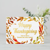 Custom Happy Thanksgiving Fall verlaat bedrijf Gol Folie Feestdagenkaart (Staand Voorkant)