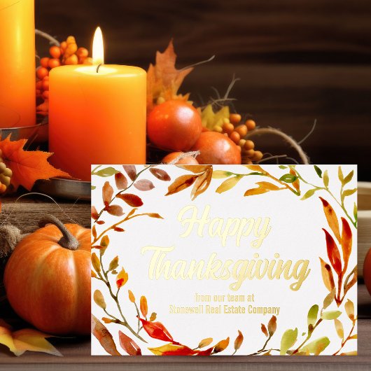 Custom Happy Thanksgiving Fall verlaat bedrijf Gol Folie Feestdagenkaart