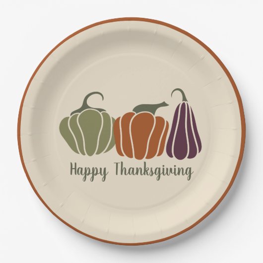 Custom Happy Thanksgiving Party Moderne pompoenen Papieren Bordje (Voorkant)