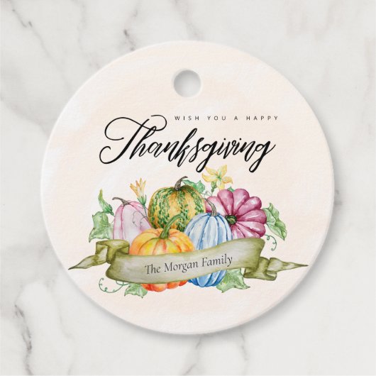 Custom Happy Thanksgiving pompoenen bloemen Bedankjes Labels (Voorkant)
