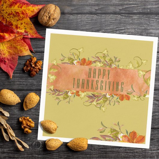 Custom Happy Thanksgiving Rustic Autumn Leaves Servet