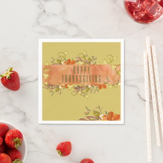 Custom Happy Thanksgiving Rustic Autumn Leaves Servet (Insitu)