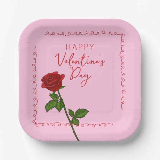 Custom Happy Valentine’s Day Rose  Papieren Bordje (Voorkant)