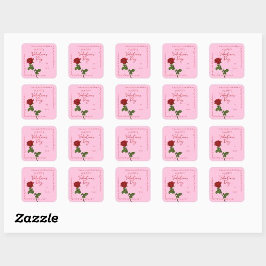 Custom Happy Valentine’s Day Rose Square Sticker (Vel)