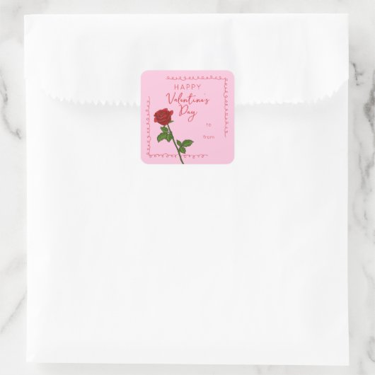 Custom Happy Valentine’s Day Rose Square Sticker (Tas)