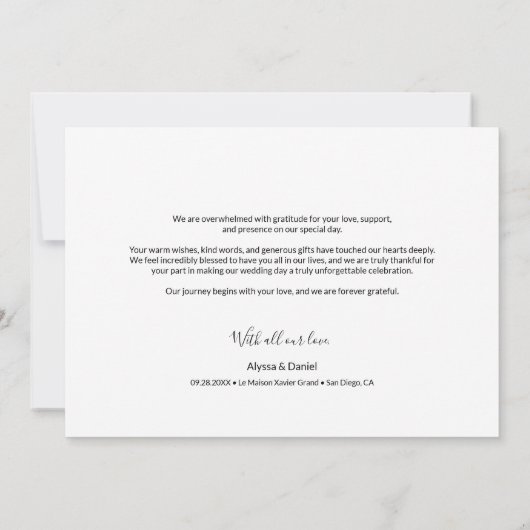 Custom Hartelijk bericht bruiloft foto Modern Bedankkaart (Achterkant)