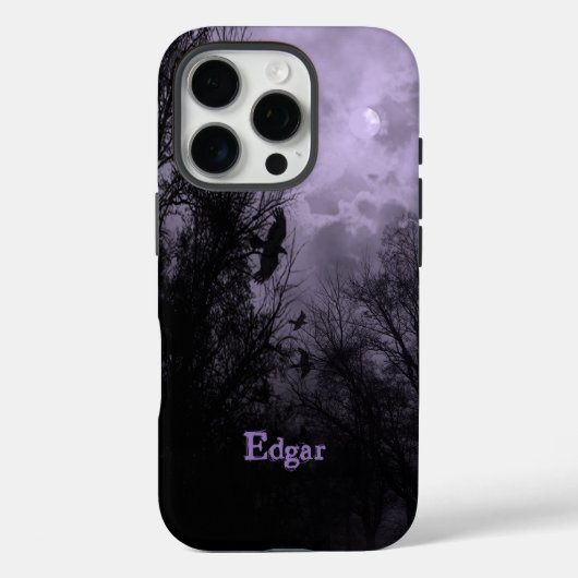 Custom Haunted Sky met Ravens Paarse iPhone case (Achterkant)