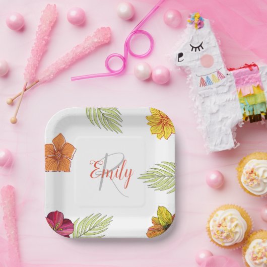 Custom Hawaiian Aloha Floral Papieren Bordje (Feest)